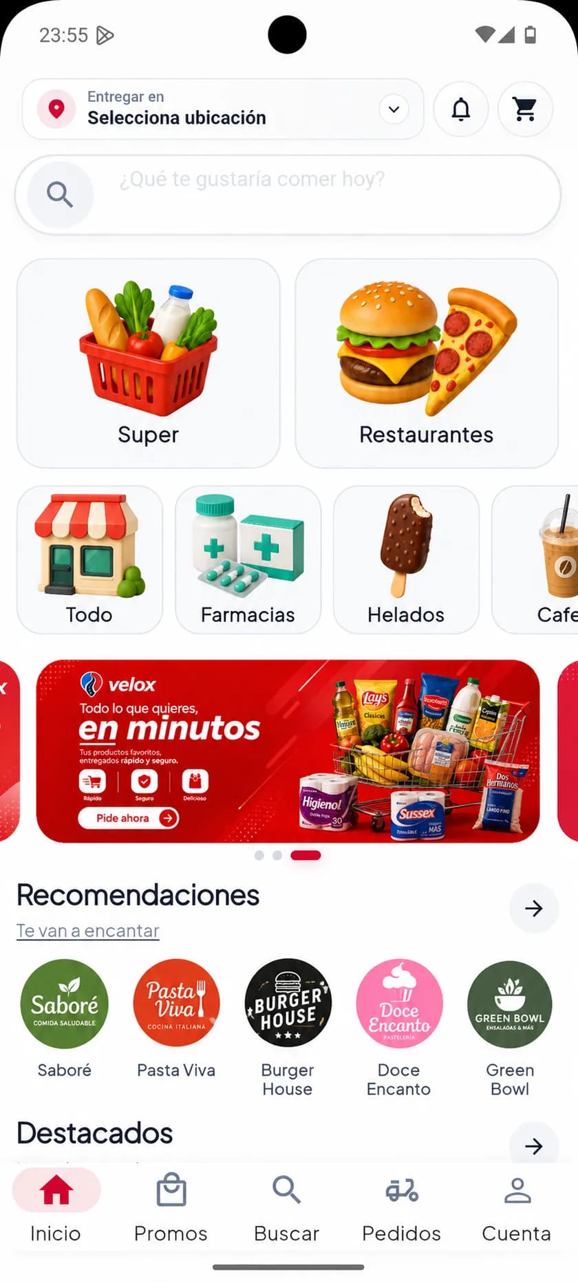 Pantalla de seguimiento de un pedido en la app de velox: mapa, horario estimado de entrega y acceso al chat